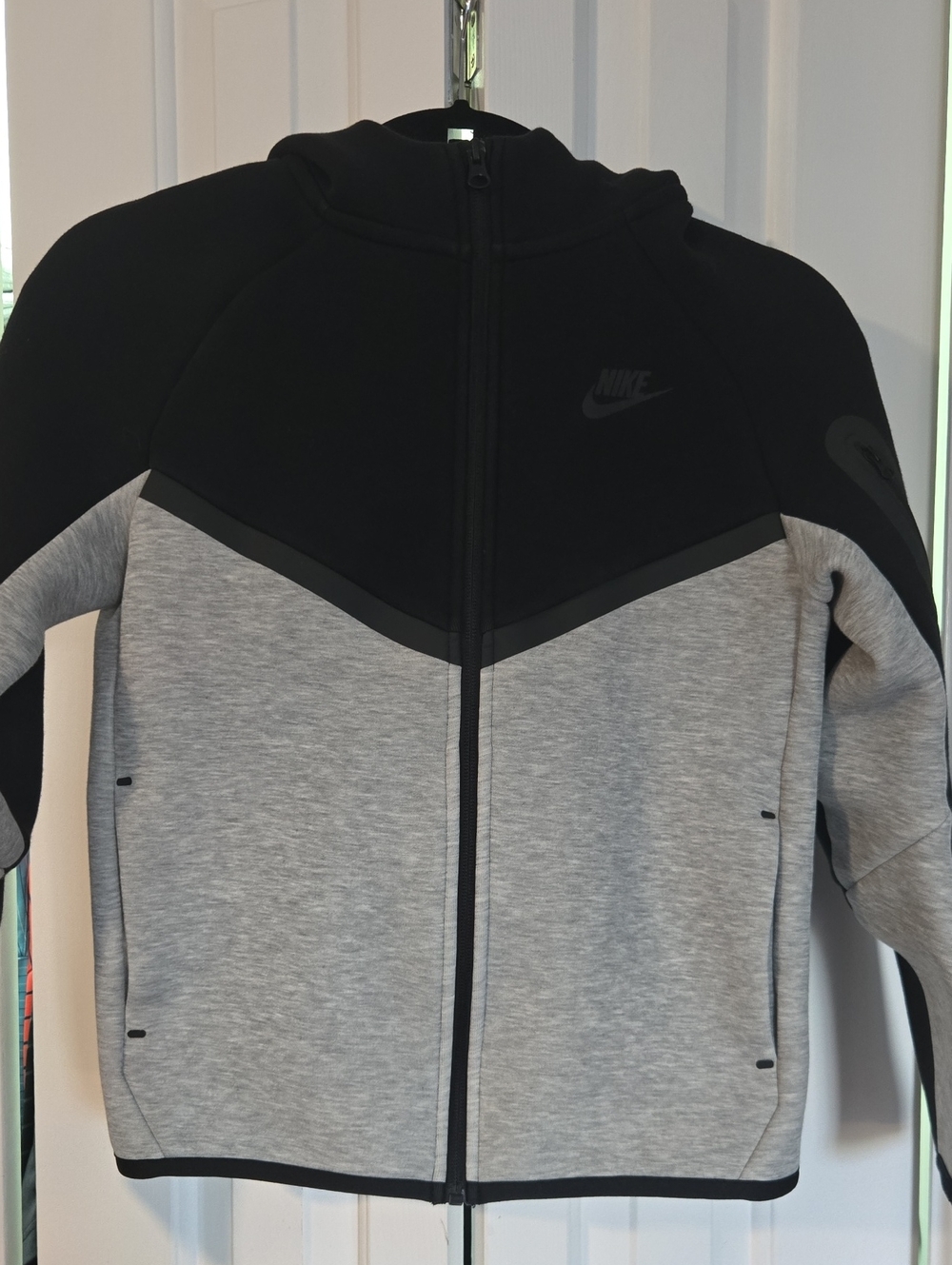 Nike Tech Kid’s Black and Gray Hooded Colorblock Full-Zip Performance Jacket